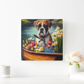 パドルに乗ったボクサー：風光明媚な冒険 スクエア壁時計 (ホーム)