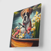 パドルに乗ったボクサー：風光明媚な冒険 スクエア壁時計 (傾斜)