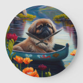 パドルに北京の花：風光明媚な冒険 ラージ壁時計 (正面)