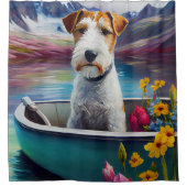 パドルの上のWirefoxテリア：風光明媚な冒険 シャワーカーテン (正面)