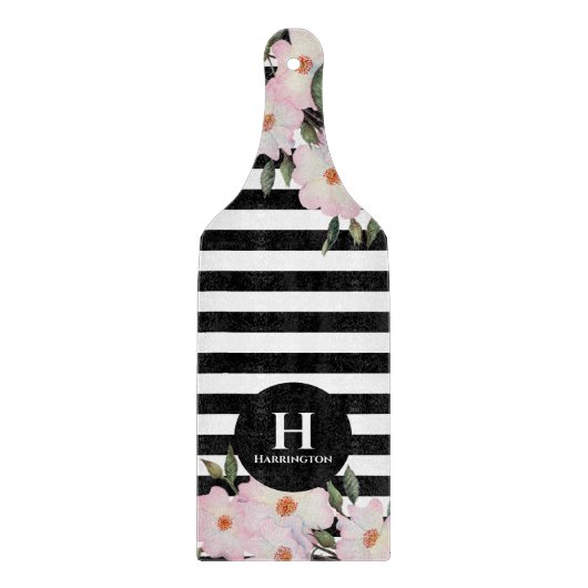 パドルウォーター色ピンクのバラストライプズモノグラム カッティングボード (正面)