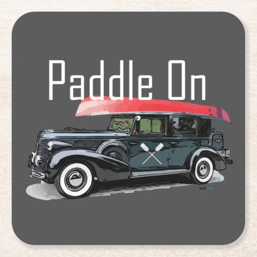 パドルオンクラシック車デザインスクエアコースター スクエアペーパーコースター (正面)