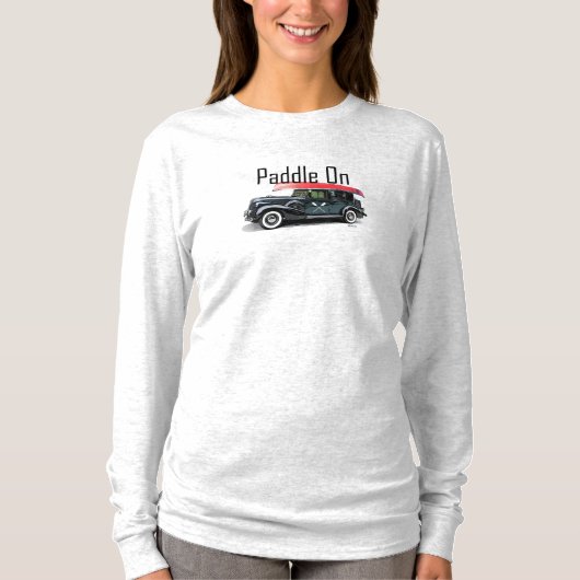 パドルオンクラシック車デザイン – 女性の基本長 Tシャツ (正面)