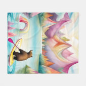 パドルボーディングベアーインアパステルカラーデザイン フリースブランケット (正面(横))