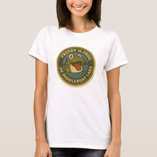 パドルボートの湖の上のフレディ・ザ・フロッグ 女性用Tシャツ Tシャツ