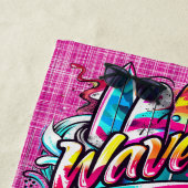 パドルボードと波ホットピンク ビーチタオル (インサイチュ)