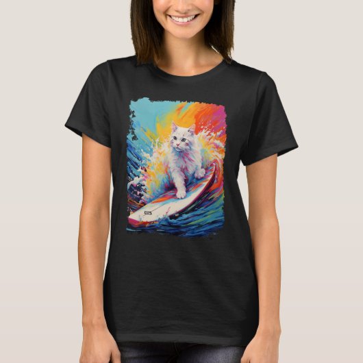パドルボードの白猫 Tシャツ (正面)