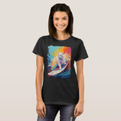パドルボードの白猫 Tシャツ (正面フル)