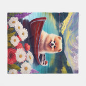 パドルポメラニア犬：風光明媚な冒険 フリースブランケット (正面(横))