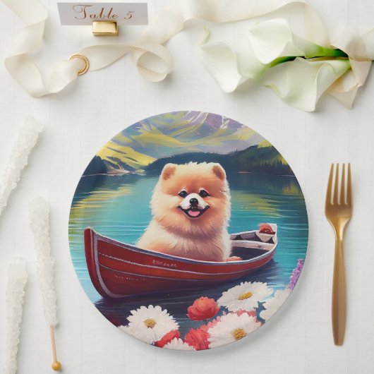 パドルポメラニア犬：風光明媚な冒険 ペーパープレート (ウェディング)