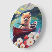 パドルポメラニア犬：風光明媚な冒険 ラージ壁時計 (傾斜)