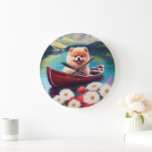 パドルポメラニア犬：風光明媚な冒険 ラージ壁時計 (ホーム)