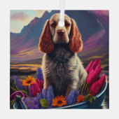 パドル上のコッカースパニエル犬：風光明媚な冒険 ガラスオーナメント (裏面)