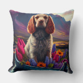 パドル上のコッカースパニエル犬:風光明媚な冒険 クッション (正面)