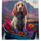 パドル上のコッカースパニエル犬:風光明媚な冒険 シャワーカーテン (正面)