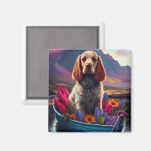 パドル上のコッカースパニエル犬：風光明媚な冒険 マグネット (正面/裏面)