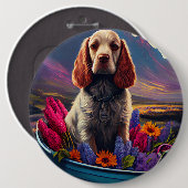 パドル上のコッカースパニエル犬：風光明媚な冒険 缶バッジ (正面&裏面)