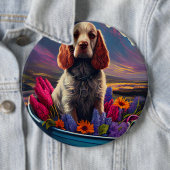 パドル上のコッカースパニエル犬：風光明媚な冒険 缶バッジ (インサイチュ)