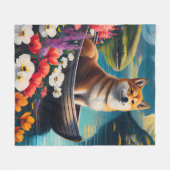 パドル柴犬：風光明媚な冒険 フリースブランケット (正面(横))