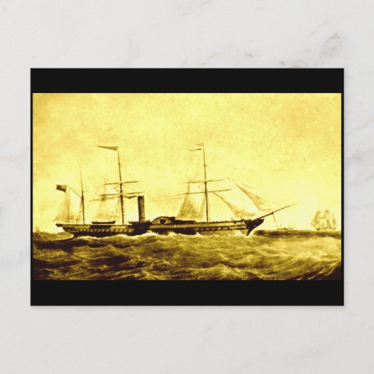 『パドル汽船』（1840年） ポストカード (正面)