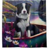 パドル縁どにコリーを乗せる絶景の冒険 シャワーカーテン (正面)