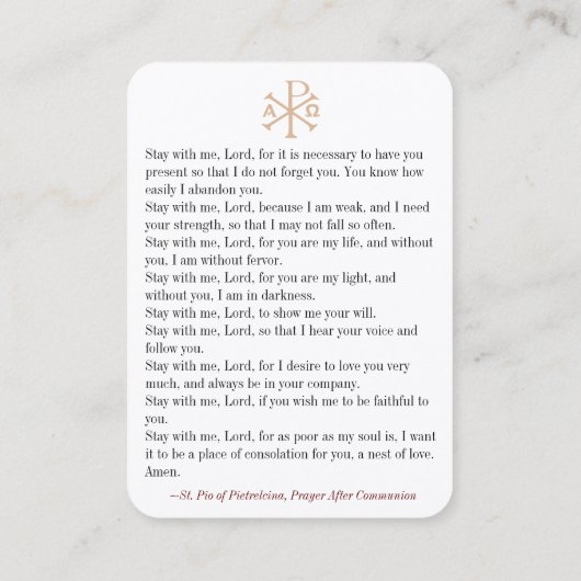 パドレピオ祈りの言葉アフターコミュニオン祈りの言葉カード 名刺 (裏面)