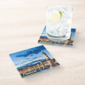 パドヴァのライトアップされた彫像の列 ガラスコースター (アングル)