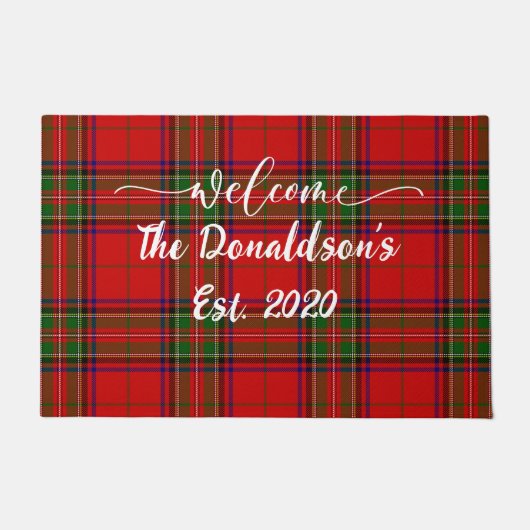 パナカスタマイズスクランスチュワートタータンチェックウェルカムホーム ドアマット (正面)