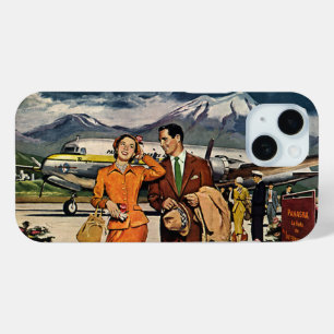 パナグラ空港のターマックにいる旅行者たち レトロな旅行 iPhone 15ケース