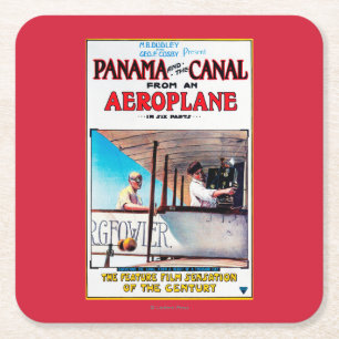 パナマおよび運河の飛行機映画広告宣伝Poste スクエアペーパーコースター