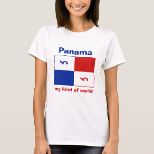 パナマのバナーをプリントした地図+Tシャツ+カスタムテキスト Tシャツ