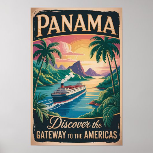 パナマの風景イラスト旅行アートヴィンテージ ポスター (正面)