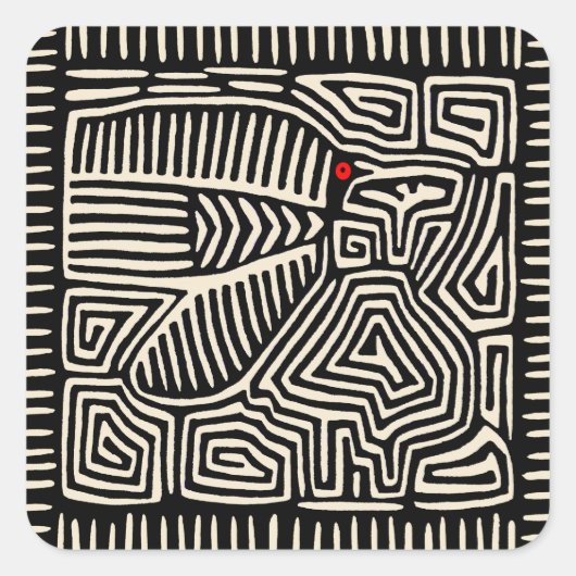 パナマクナインディアンモラパジャロ – 白黒 スクエアシール (正面)