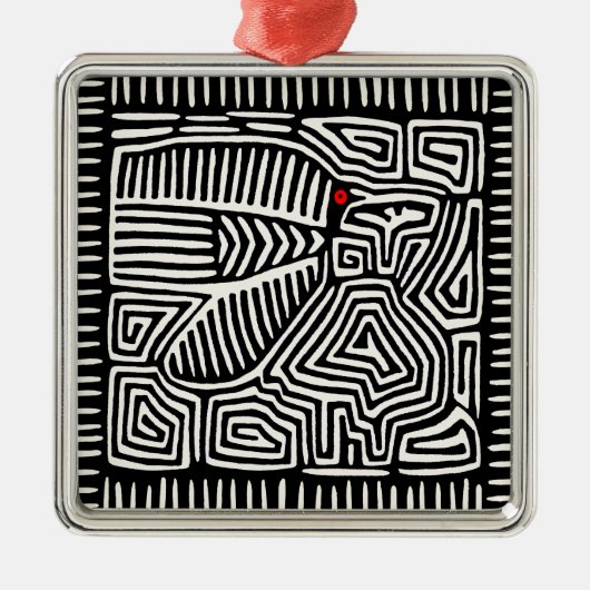 パナマクナインディアンモラパジャロ – 白黒 メタルオーナメント (正面)