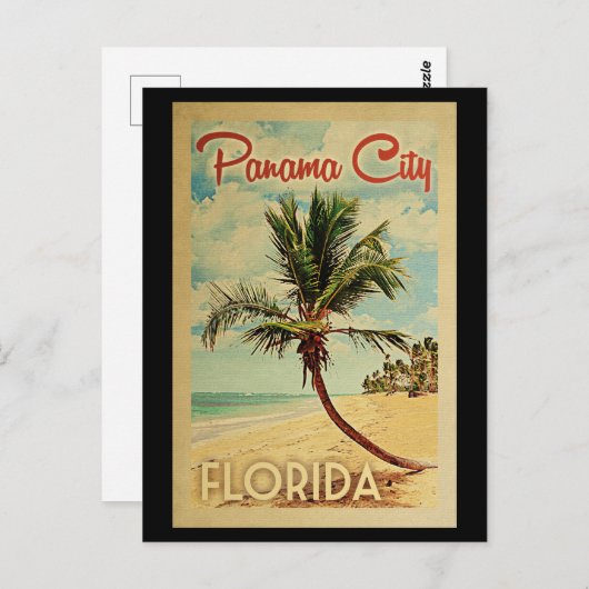 パナマシティのヤシの木 ヴィンテージ トラベル ポストカード (正面/裏面)