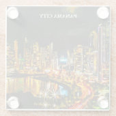 パナマシティバイナイトウォーターカラースカイライン絵画ズ ガラスコースター (裏面)