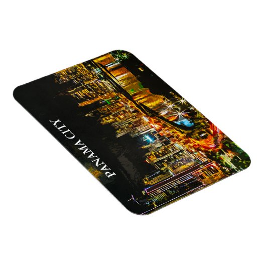 パナマシティバイナイトウォーターカラースカイライン絵画ズ マグネット (右側)