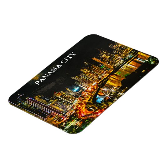 パナマシティバイナイトウォーターカラースカイライン絵画ズ マグネット (左側)