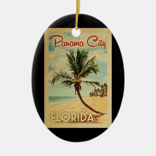パナマシティパームツリーヴィンテージトラベル セラミックオーナメント (正面)