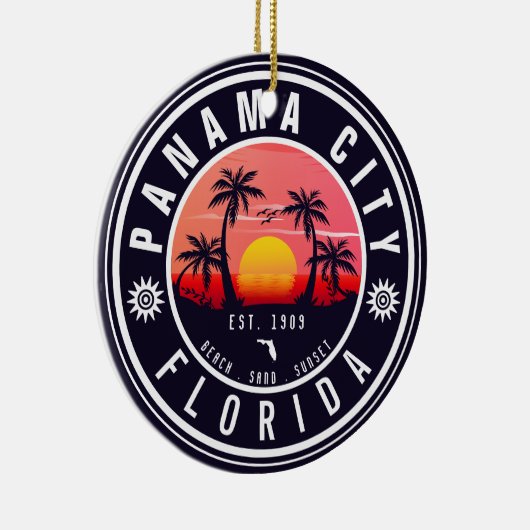 パナマシティビーチフロリダレトロサンセットパームツリー セラミックオーナメント (右)