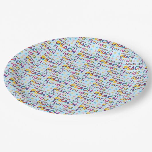 パナマシティビーチ、フロリダ。カラフル文字パターン ペーパープレート (アングル)