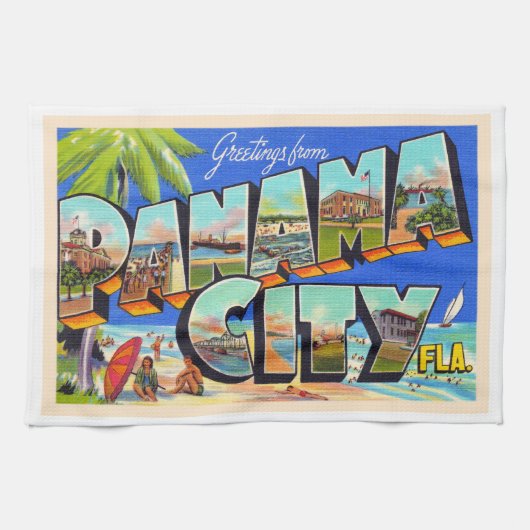 パナマシティフロリダヴィンテージ大レターはがき キッチンタオル (横)