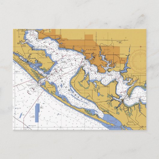 パナマシティフロリダ航海のハーバーチャートはがき ポストカード (正面)