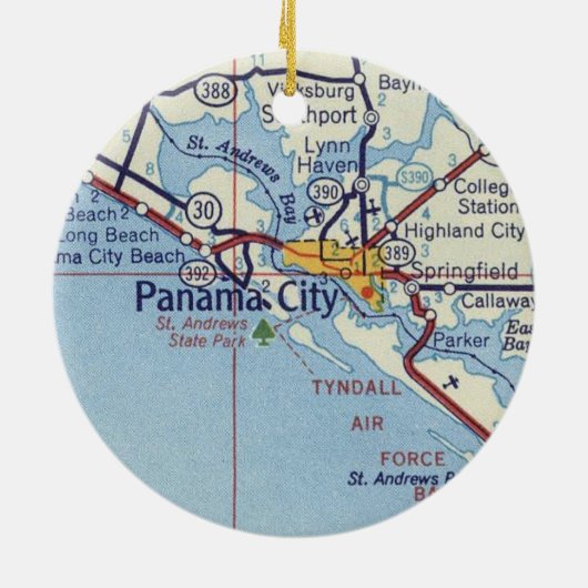 パナマシティFlヴィンテージの地図 セラミックオーナメント (裏面)
