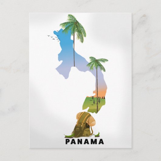 パナマ地図 イラスト入り旅行ポスター印刷 ポストカード (正面)