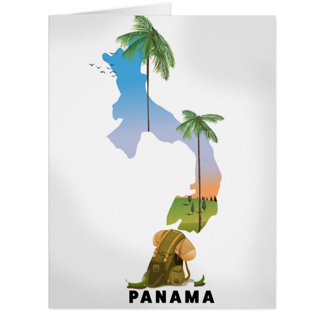 パナマ地図 イラスト入り旅行ポスター 印刷 (正面)