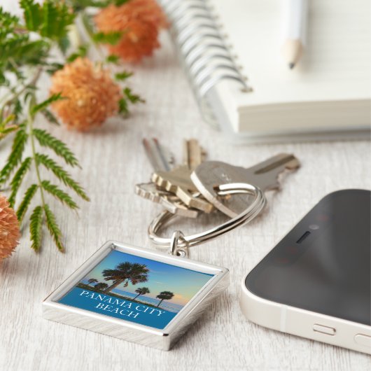 パナマ市のビーチFLのヤシの木の日没のキーホルダー キーホルダー (側面)