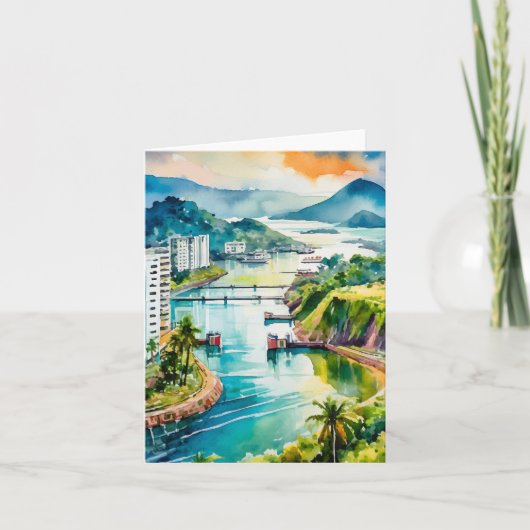 パナマ運河の水彩画 カード (正面)