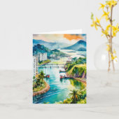 パナマ運河の水彩画 カード (黄色い花)