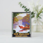 パナマ運河を介してニュージーランド、ボートの人々 ポストカード (スタンド正面)
